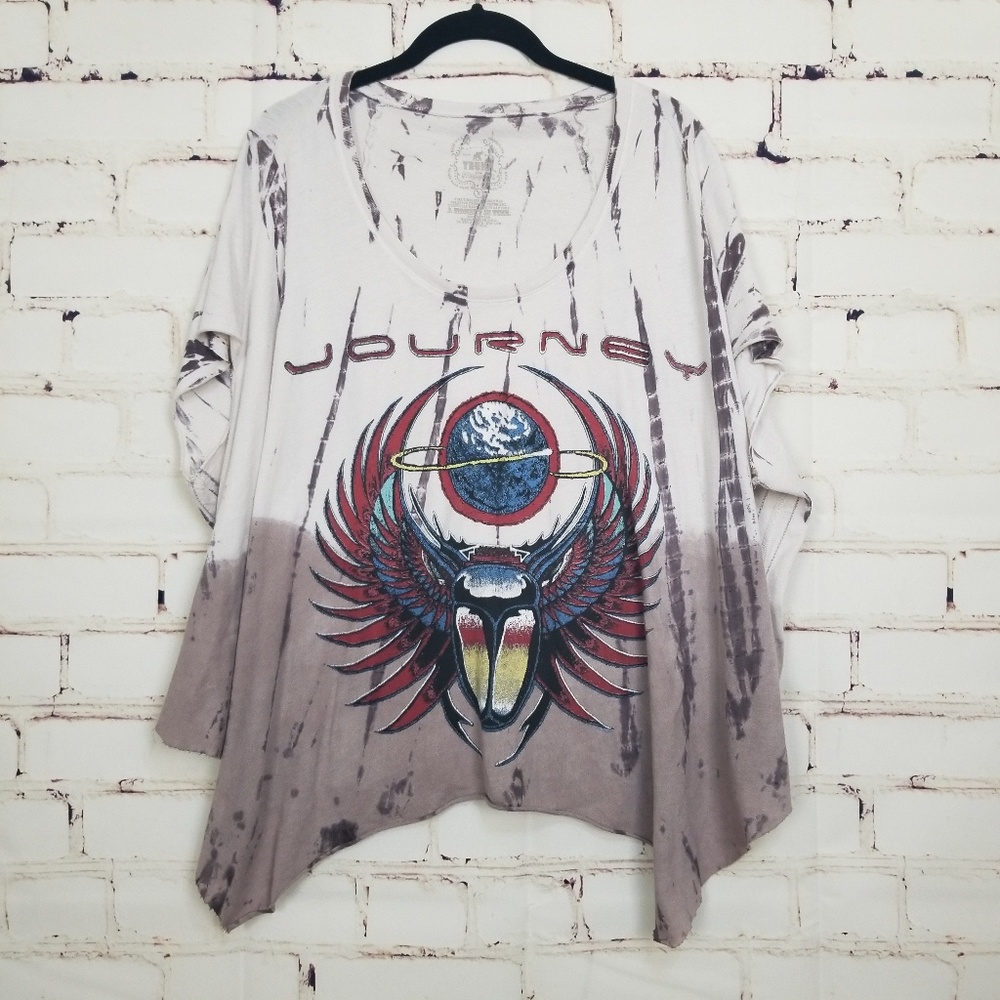 Boho Graphic Scoop Neck Women’s Top in White and Taupe